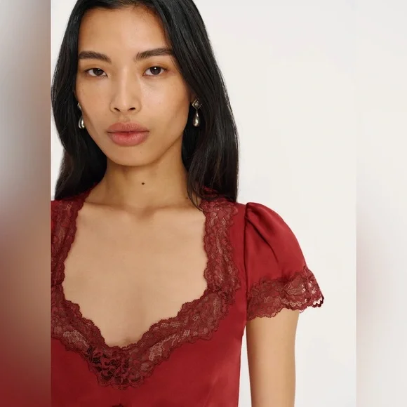 Reformation Romi Silk Dress In Sangre, NWOT, NEVER WORN, NO FLAWS. - Picture 3 of 14